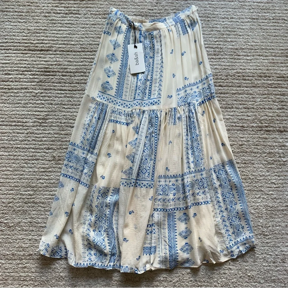 BA&SH Jupe Ionder Printed Midi Skirt Cream NWT Size Small - Picture 2 of 6